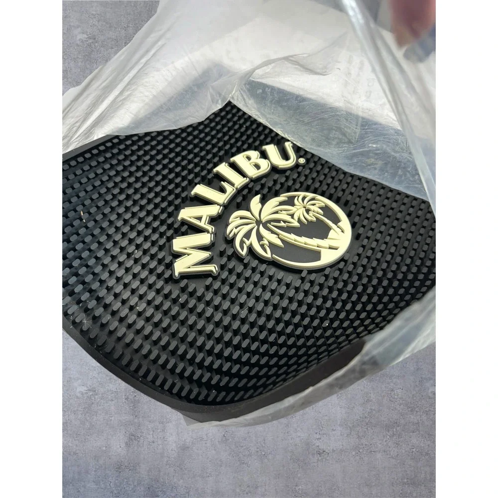 Malibu Rum Bar Mat 14x14 Black NEW Rubber Square Spill‎ Service Mat Logo